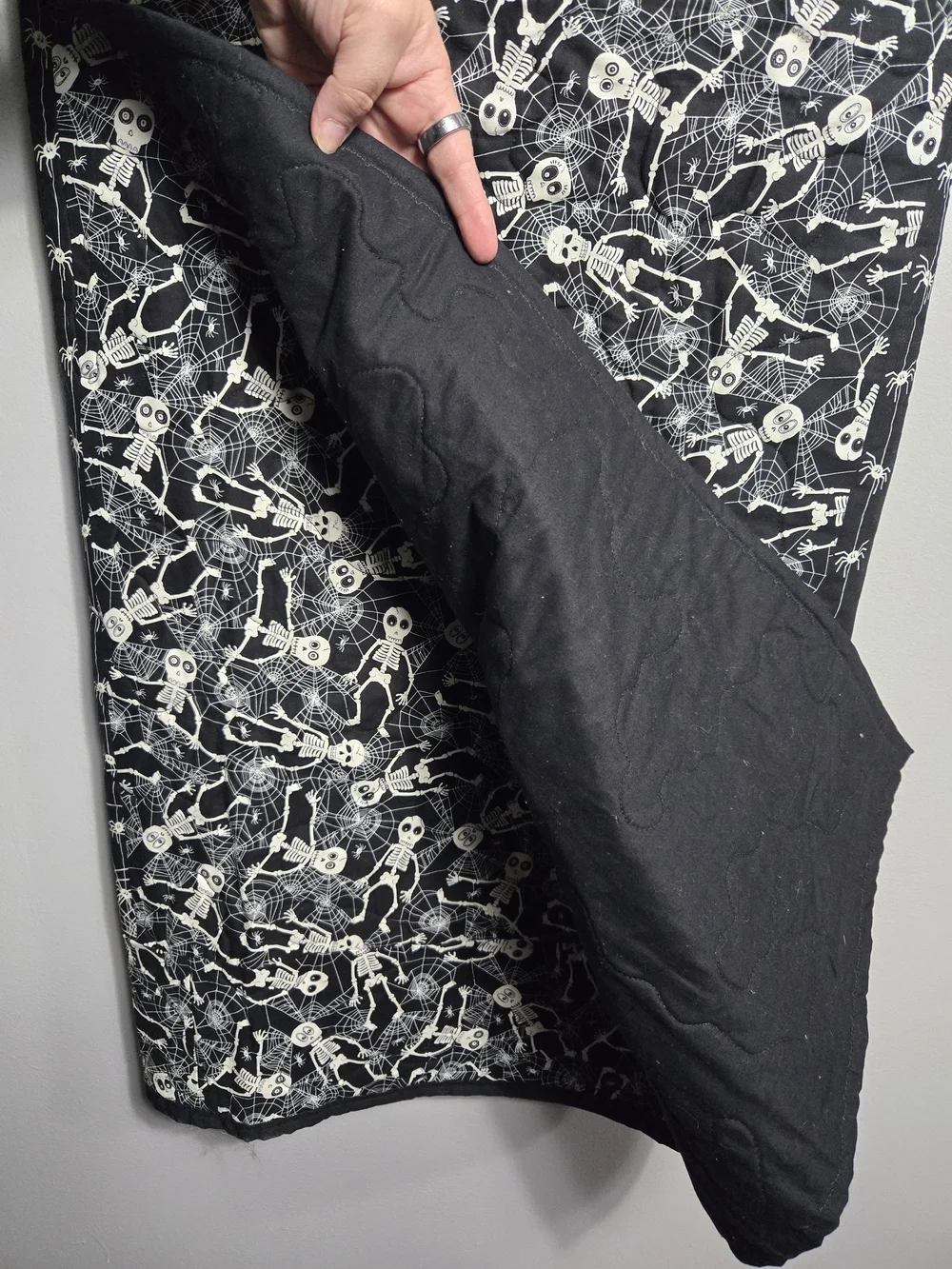 Halloween Glow In The Dark Quilted Throw Blanket Skeleton Spiderweb Handmade